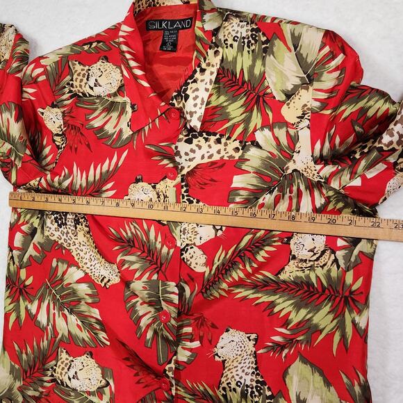 Vintage Silkland Jacket Red Jungle Cheetah Sz Large 3/4 Sleeve Art to Wear Bold - Picture 5 of 11